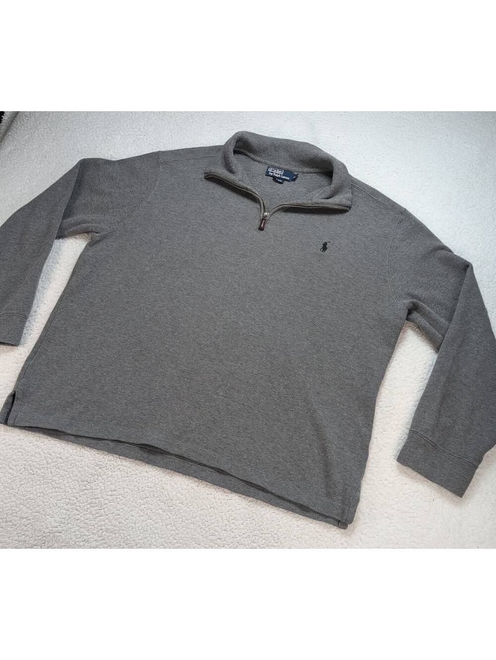Polo Ralph Lauren Men’s Gray 1/4 Zip Pullover Cotton Sweater Pony Logo XL READ